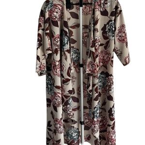 LuLaRoe Floral Open Front Cardigan Duster Romantic Cottagecore Boho,SZ M
